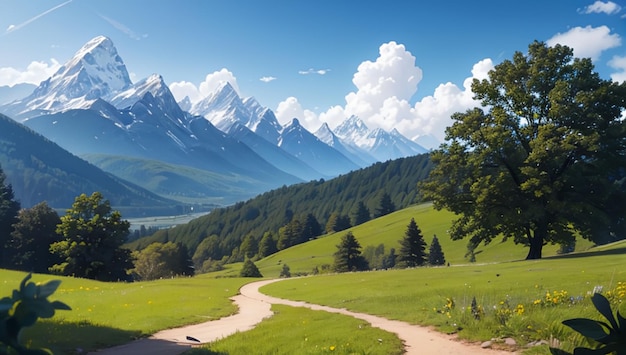 Hermosos paisajes naturales de bosques y montañas para papel tapiz.