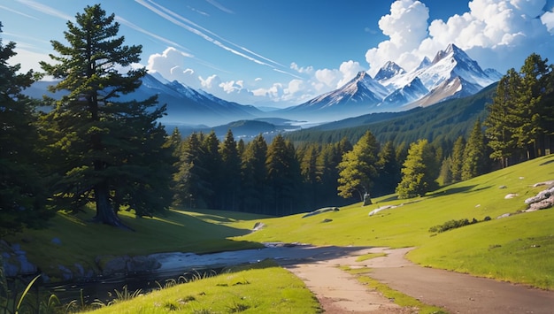 Hermosos paisajes naturales de bosques y montañas para papel tapiz.