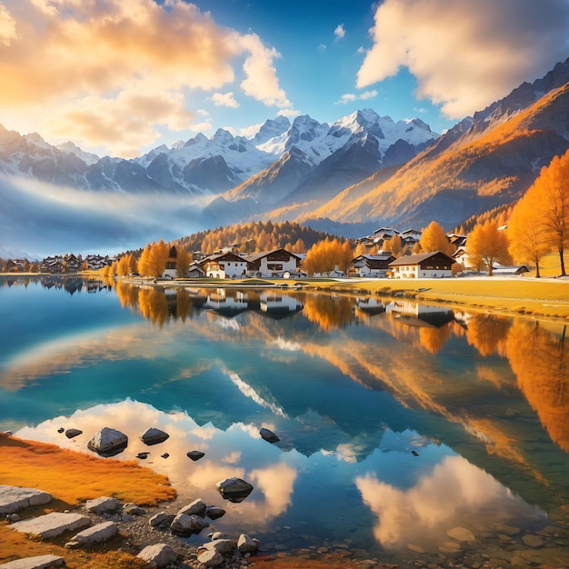 Foto hermosos paisajes naturales, lagos de montaña y fondos de islas generados por ai