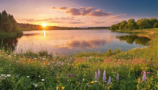 Hermosos paisajes naturales de verano y primavera con papel tapiz HD 8K Imagen fotográfica de stock