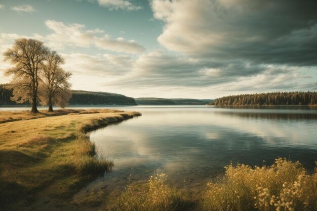 Foto hermosos paisajes de otoño con lago y bosque