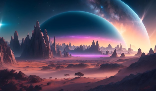 Hermosos paisajes en otro planeta IA generativa