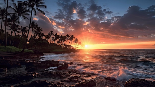 Hermosos paisajes de la playa durante la puesta de sol