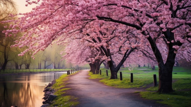 Hermosos paisajes de primavera con árboles en flor en el parque