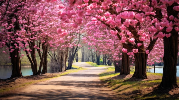 Hermosos paisajes de primavera con árboles en flor en el parque