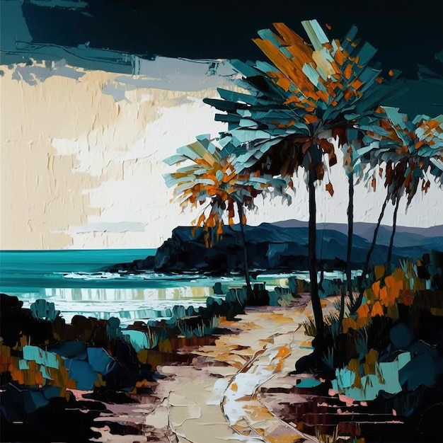 Hermosos paisajes tropicales pintura de fantasía obras de arte papel tapiz imagen arte generado por IA