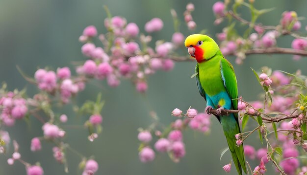 Foto hermosos pájaros en el árbol de flores rosas brunch