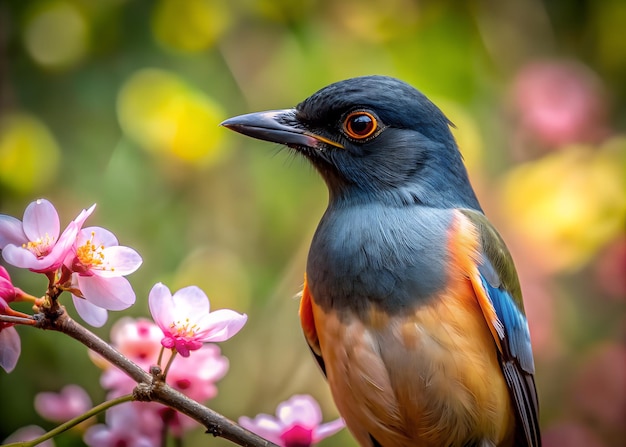 Hermosos pájaros de color cerca disparado sentado en una rama de un árbol primavera vive