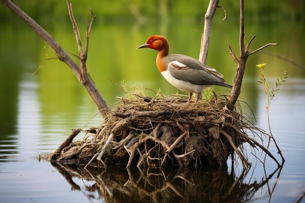 Hermosos pájaros raros posados en un nido en un humedal creado con ai generativo