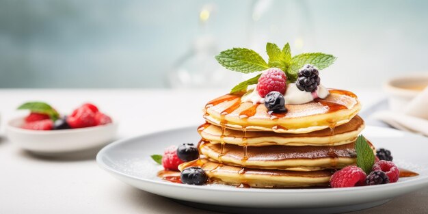 Foto hermosos panqueques frescos y apetitosos en un plato