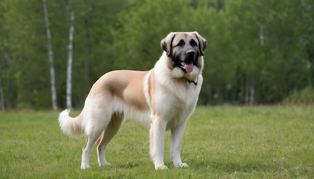 Hermosos pastores de Anatolia El perro está de pie La raza del perro El prado verde