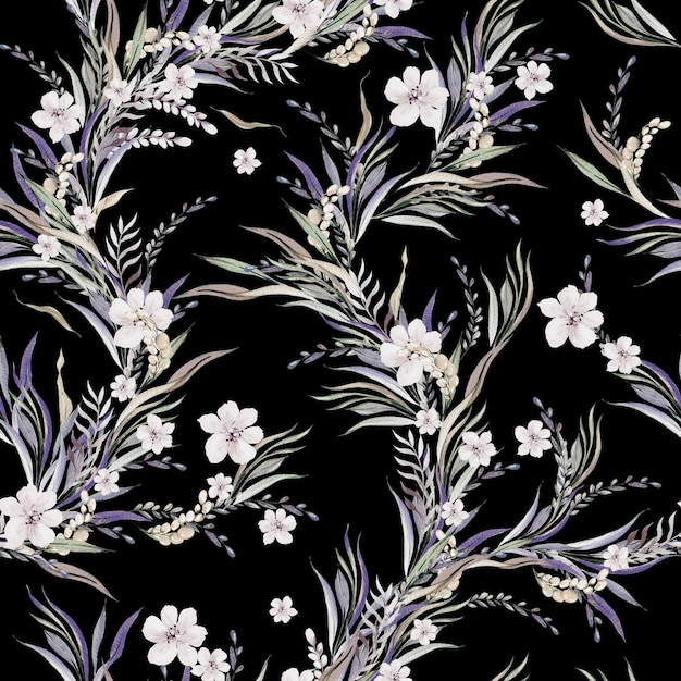 Hermosos patrones de acuarela sin costuras con flores y hojas