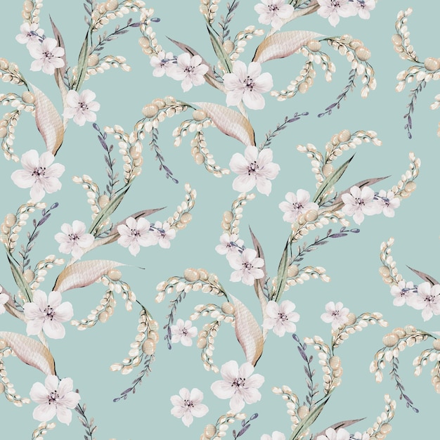 Hermosos patrones sin costuras en acuarela con flores y hojas Ilustración