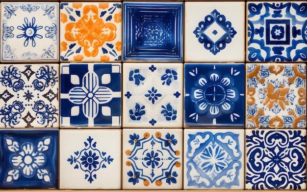 Hermosos patrones sin costuras en estilo de patchwork con papel tapiz de azulejos dibujados a mano