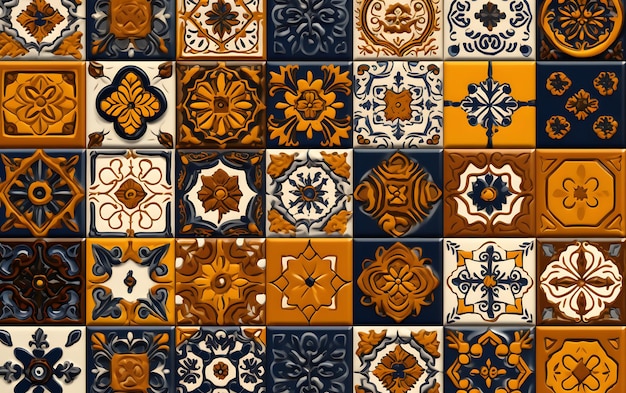 Hermosos patrones sin costuras en estilo de patchwork con papel tapiz de azulejos dibujados a mano