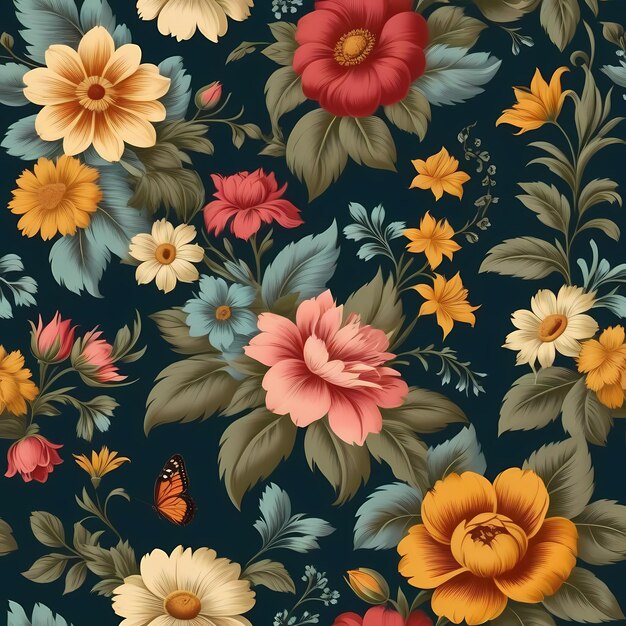 Hermosos patrones florales ilustración fondo floral estilo vintage generado por Ai