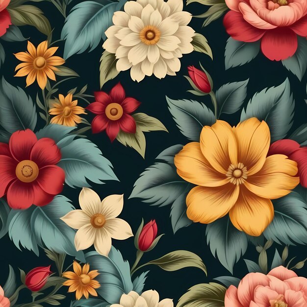 Hermosos patrones florales ilustración fondo floral estilo vintage generado por Ai