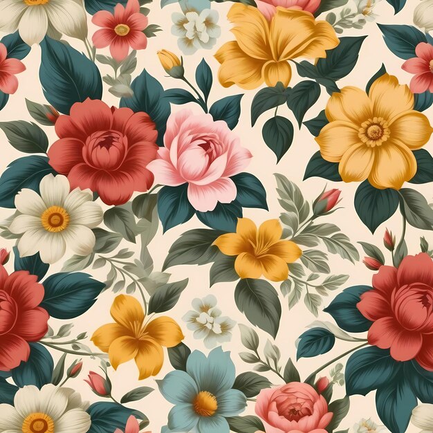 Foto hermosos patrones florales ilustración fondo floral estilo vintage generado por ai