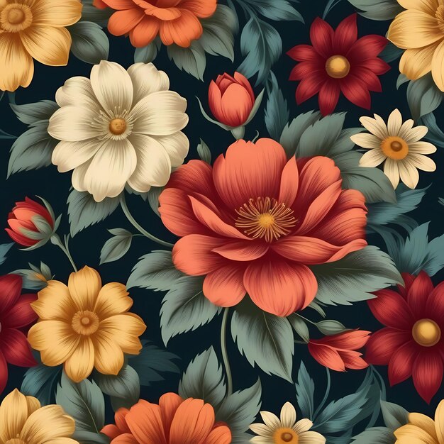 Hermosos patrones florales ilustración fondo floral estilo vintage generado por Ai