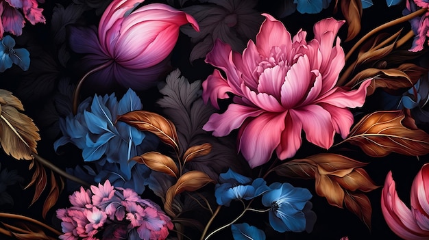 Hermosos patrones de flores en el suelo de horneado negro