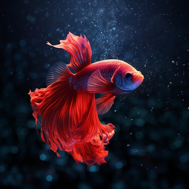 Hermosos peces de acuario de betta rojo iluminación dramática fondo negro arte generado por IA