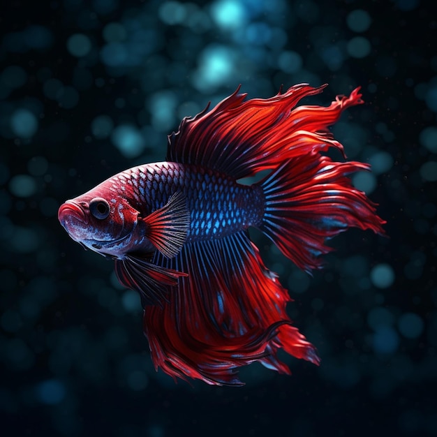 Hermosos peces de acuario de betta rojo iluminación dramática fondo negro arte generado por IA