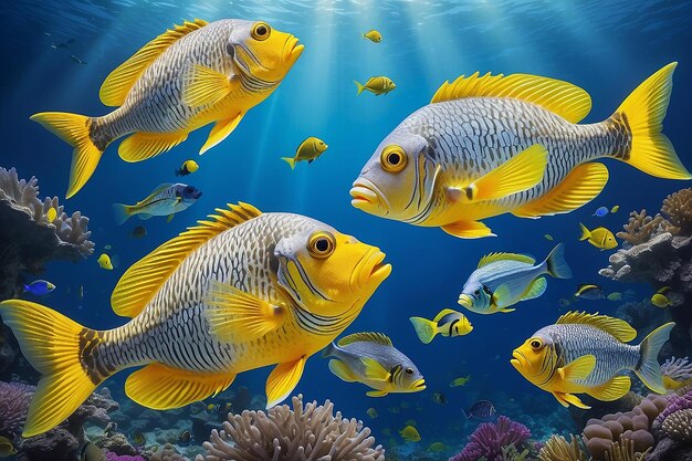 Foto los hermosos peces de arrecife de coral con bandas amarillas