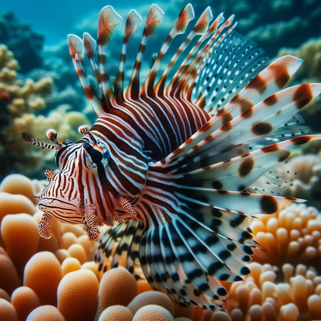 Hermosos peces león enano en los arrecifes de coral peces león Enano en primer plano