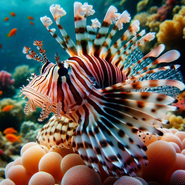 Hermosos peces león enano en los arrecifes de coral peces león Enano en primer plano