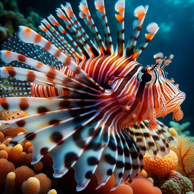 Hermosos peces león enano en los arrecifes de coral peces león Enano en primer plano