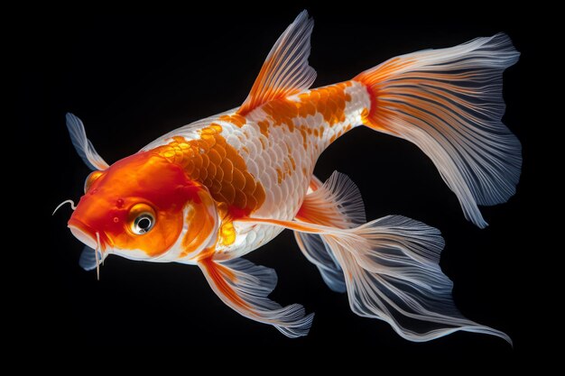 Hermosos peces mariposa Koi en un fondo oscuro