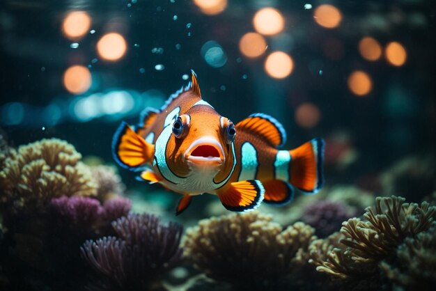 Foto hermosos peces payaso de colores en los arrecifes de coral