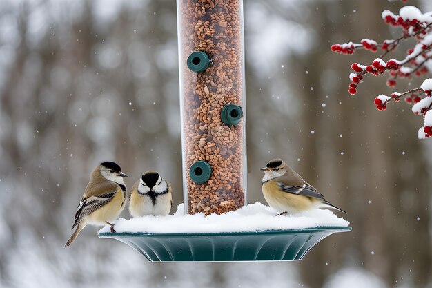 hermosos pequeños pájaros de jardín gran tit Parus mayor alimentación en un alimentador de pájaros en invierno invierno nevado