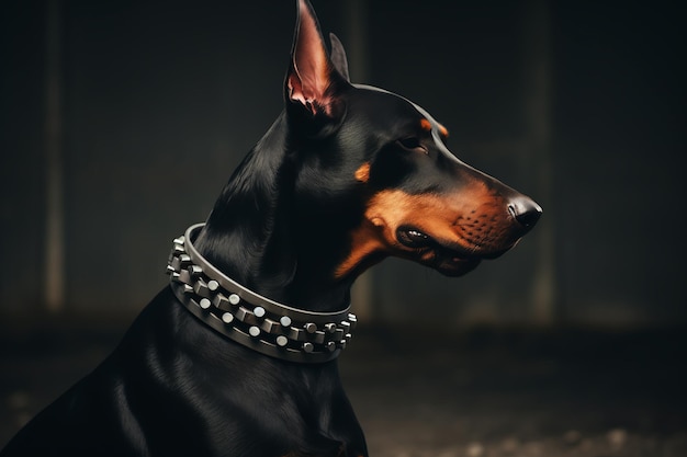 Hermosos perros Doberman en un fondo negro aislado generado por la IA