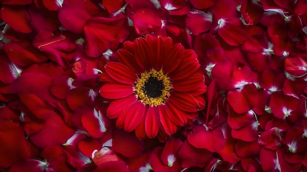 Hermosos pétalos de flores rojas y frescas