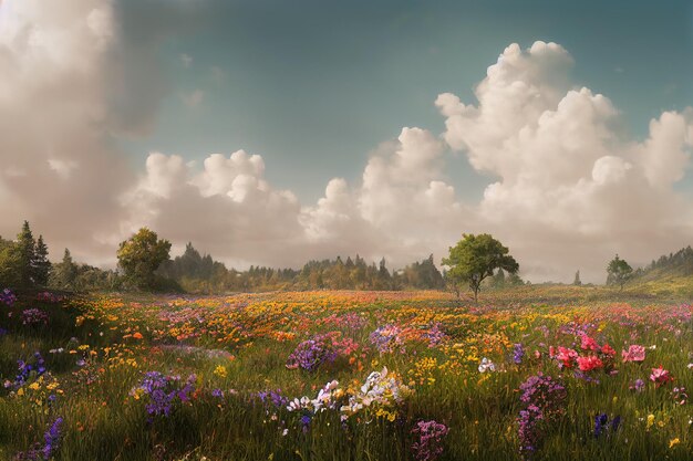 Foto hermosos prados de flores generados por la ia