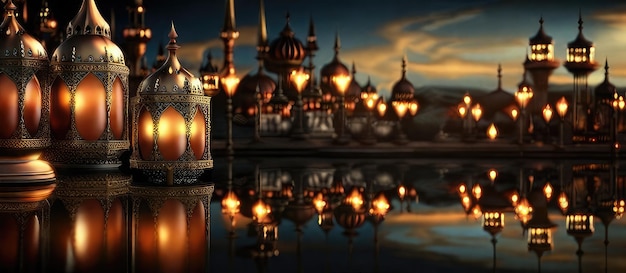 Foto hermosos ramadán kareem fondo con linternas árabes y elegancia islámica festiva de la mezquita