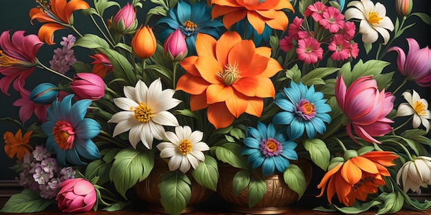 Hermosos ramos de flores botánicas papel tapiz vintage de fantasía Impresión digital de colores vívidos