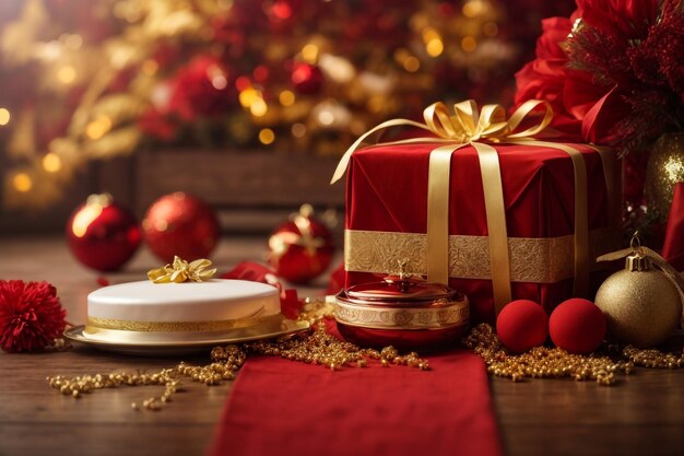 Hermosos regalos navideños en cajas decoradas cerca de un árbol de Navidad en el hogar