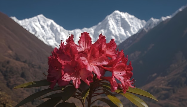 Hermosos rododendros en las montañas de Nepal en el fondo foto realista