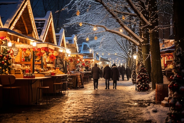 Hermosos y románticos mercados navideños generados por IA