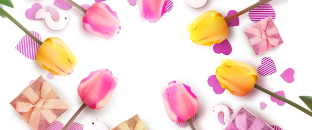 Hermosos tulipanes Fondo de naturaleza primaveral para banner web y diseño de tarjetas