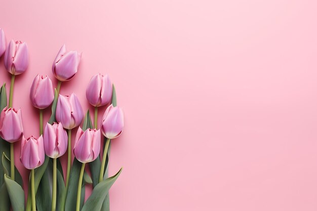 Hermosos tulipanes en un fondo rosado