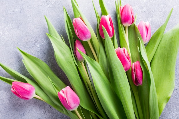 Hermosos tulipanes rosados amarillos