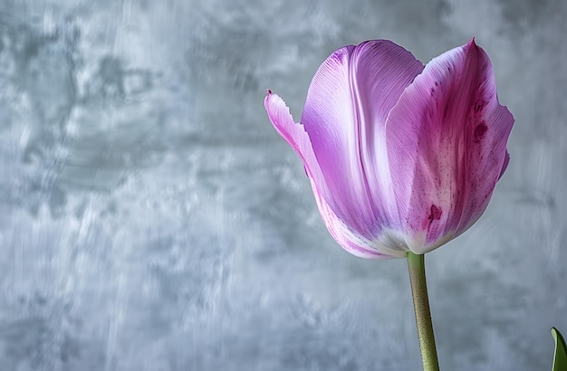 Hermosos tulipanes rosados sobre un fondo gris Lugar para el texto