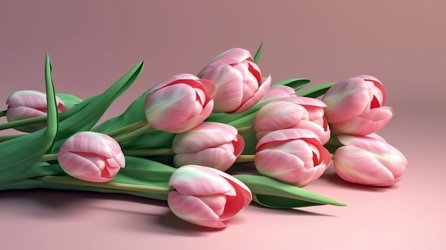 Hermosos tulipanes rosados sobre fondo rosa generativo ai