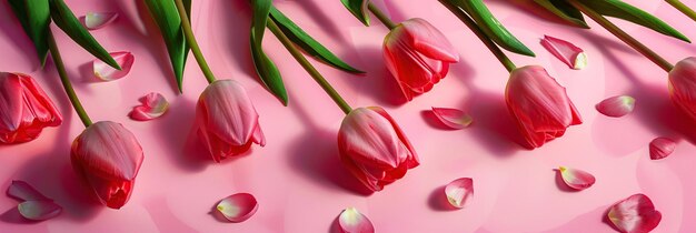 Hermosos tulipanes rosados sobre un fondo rosado Copiar el espacio