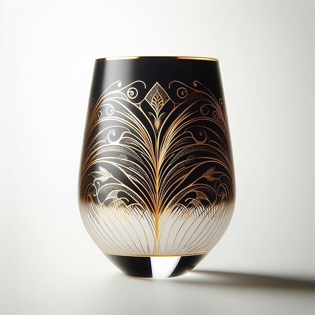 Foto hermosos vasos de agua de diseño negro y dorado generados por la ia