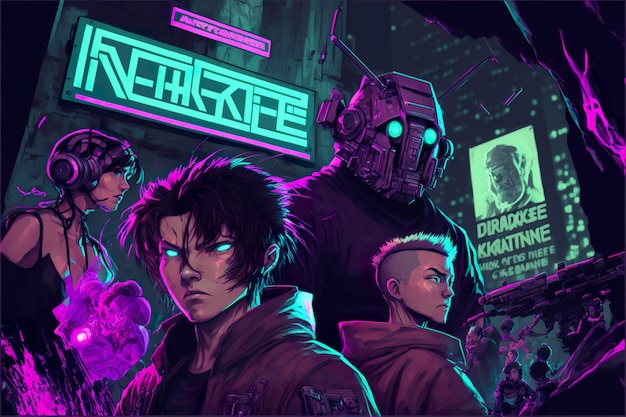 Foto heróis de festa de anime cyberpunk