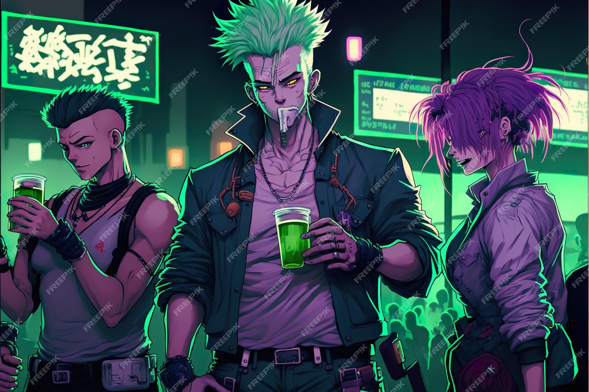 Heróis de festa de anime cyberpunk